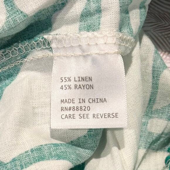 NWT Panama Jack Pants Cropped High Rise Linen Pull On Tropical White Green Small - Picture 3 of 5